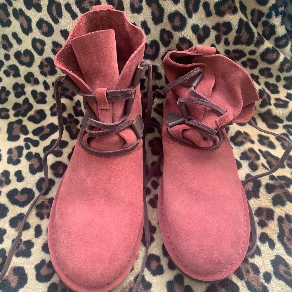 UGG Women's Pink Lace Up Suede Boots